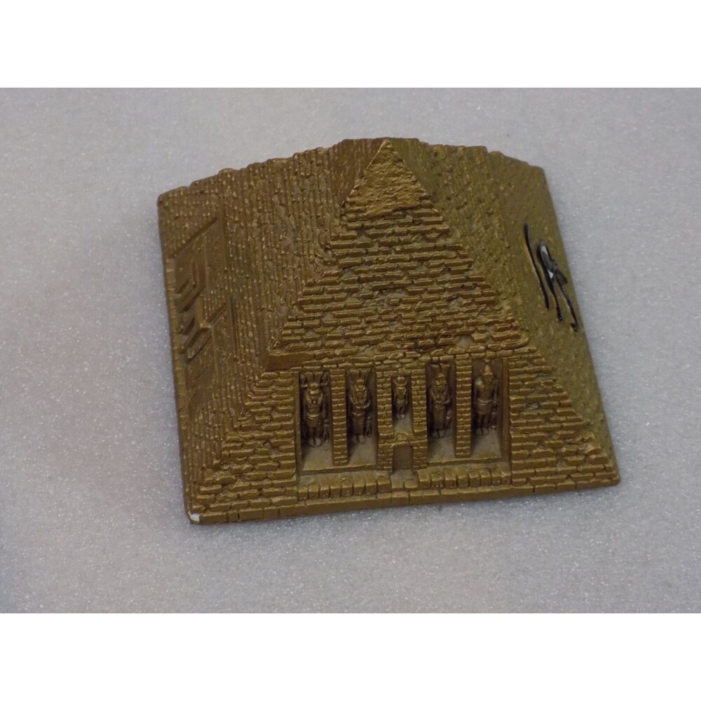 Ceramic Painted Egyptian Pyramid Trinket Jewelry Box Hieroglyphs Anubis Eye...
